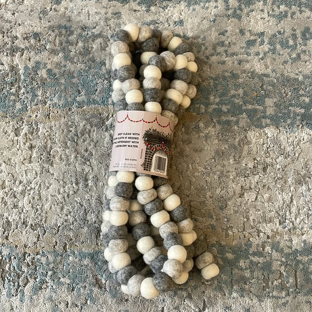 New Trader Joe’s Handcrafted Felted Wool Garland 9ft long 100% New Zealand wool